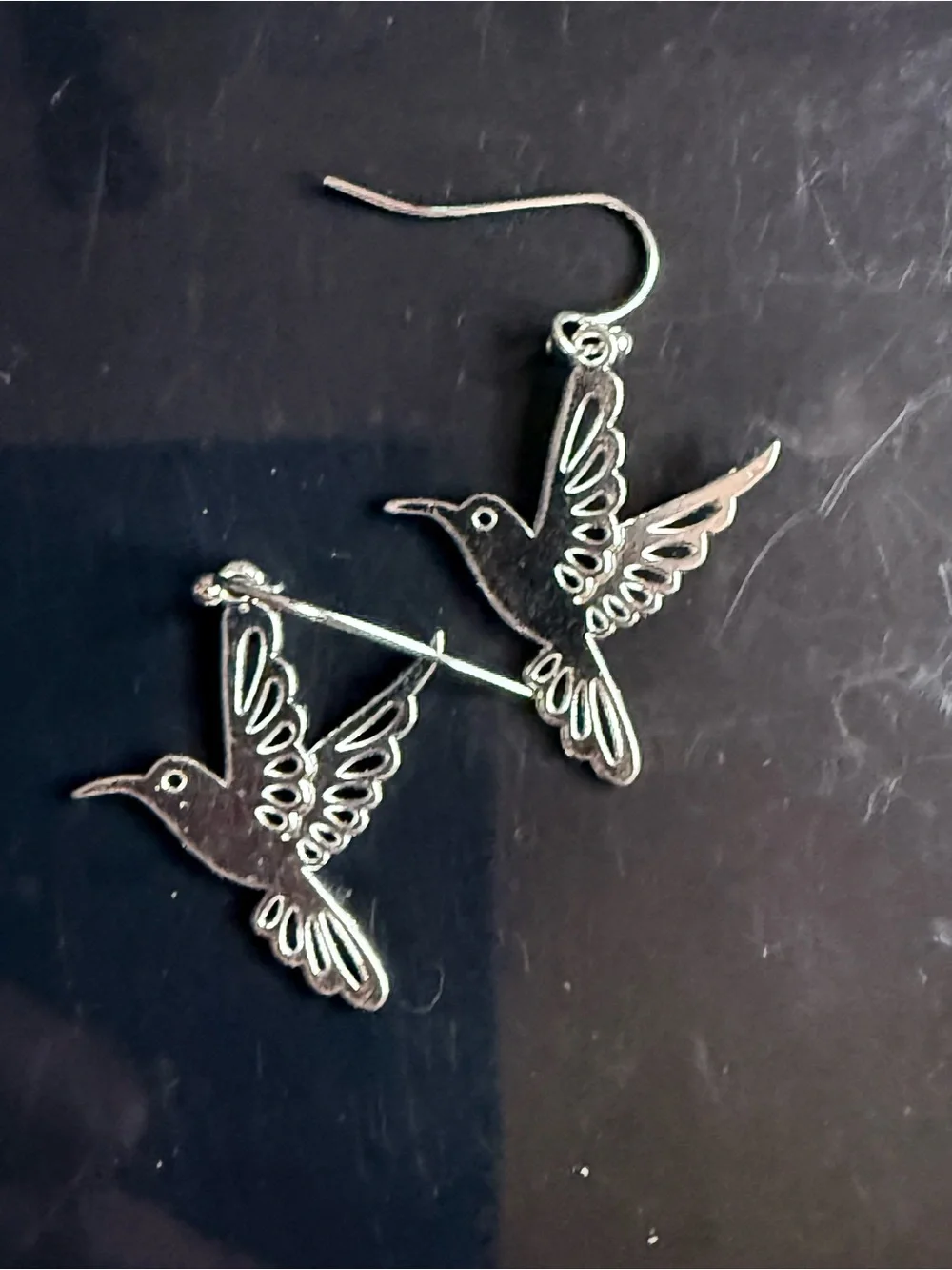 Silver TONE Hummingbird Drop Earrings - Elegant Bird Jewelry